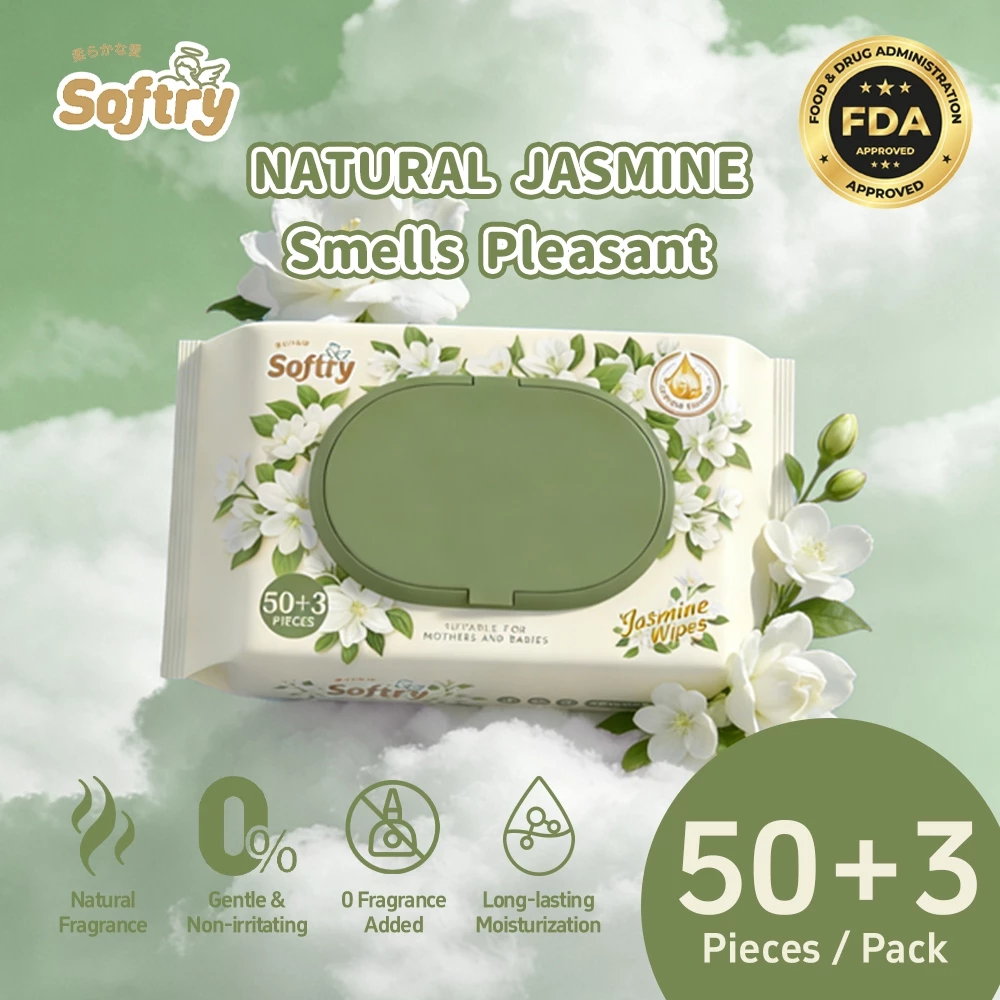 Softry ทิชชู่เปียก กลิ่นมะลิ ผ้าใยสังเคราะห์ กลิ่นมะลิไทย naturelle ปราศจากแอลกอฮอล์ Baby Wipes