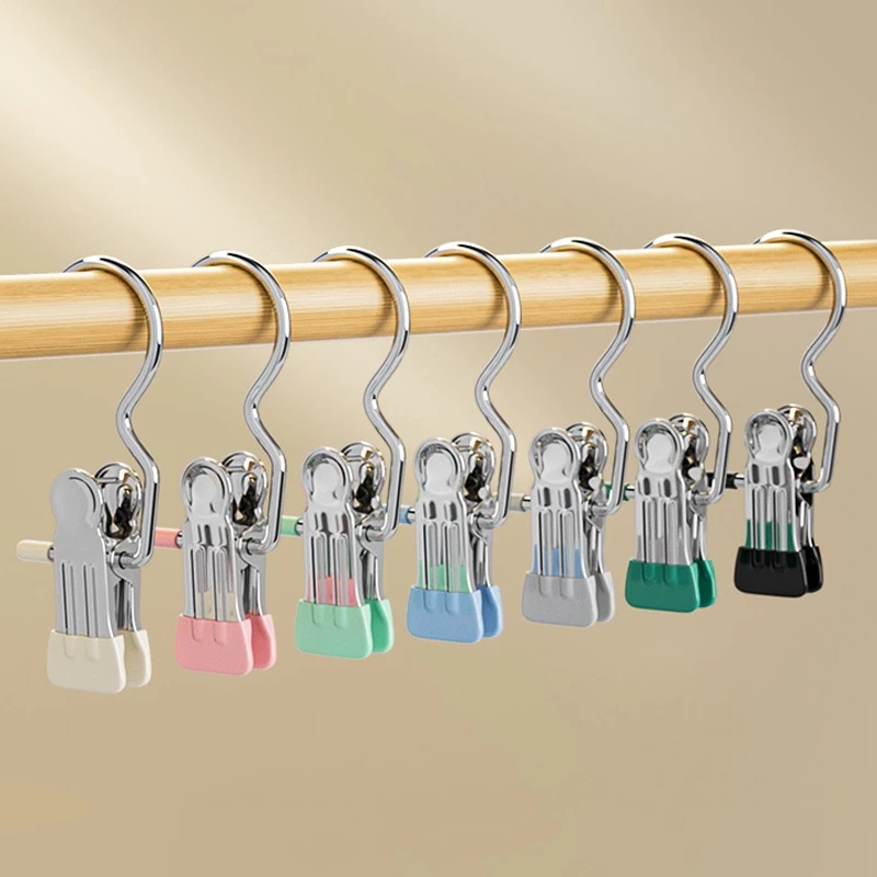 ที่หนีบผ้าสแตนเลส คุณภาพดี มีตะขอ สีสันสดใส คละสี (แพค 10 ชิ้น)