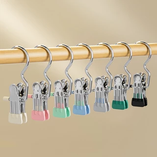 ที่หนีบผ้าสแตนเลส คุณภาพดี มีตะขอ สีสันสดใส คละสี (แพค 10 ชิ้น)