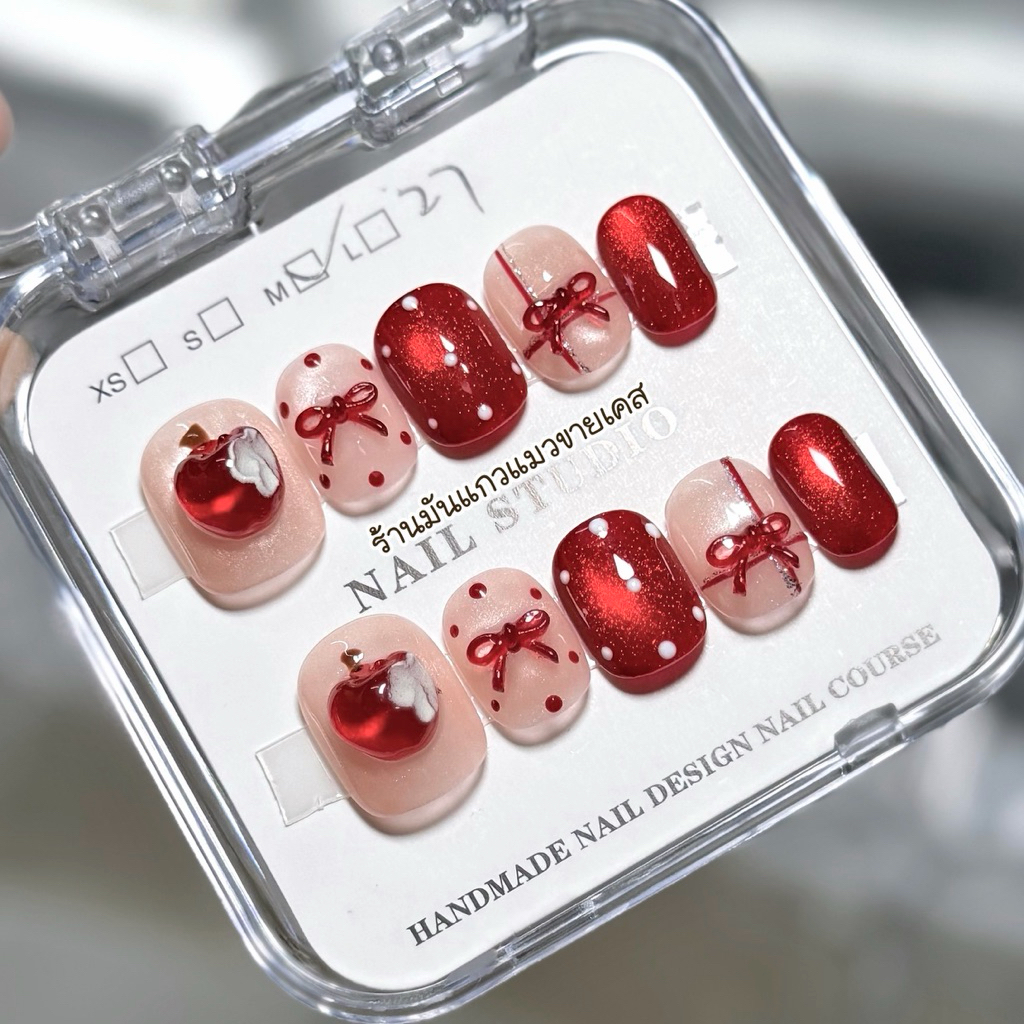JY17 พร้อมส่งในไทย เล็บปลอมงานสีเจล งานHandmade (อ่านรายละเอียดก่อนสั่งซื้อ) แบบ 10 เล็บ ฟรีชุดอุปกรณ์ติดเล็บ