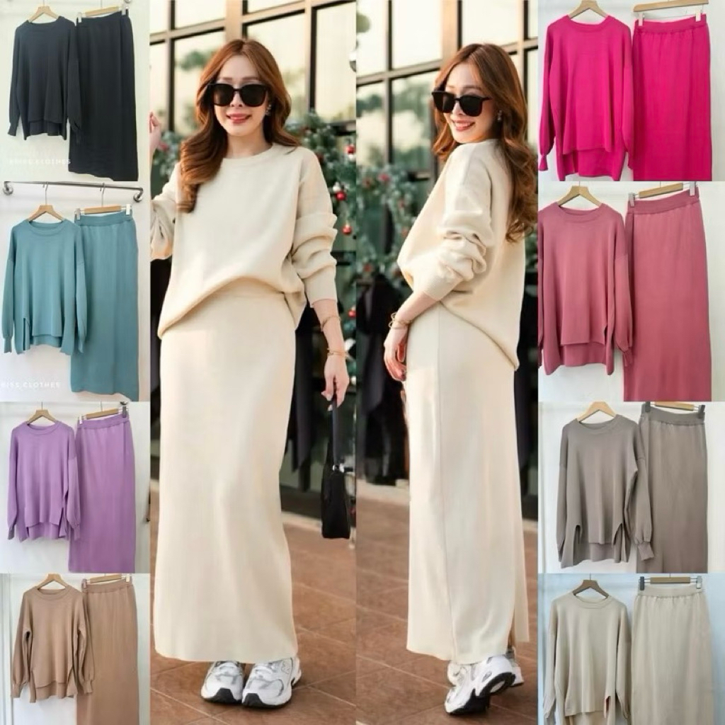 Airport set ชุดเซ็ตกระโปรงไหมพรม เสื้อแขนยาว