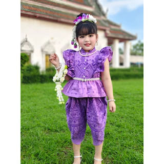 ชุดไทยลูกสาว ผ้าฝ้ายแขนแต่งระบาย ผ้าใส่สบาย (ไม่รวมเครื่องประดับ)