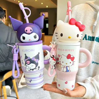 Sario แท้ รุ่นหูจับ น่ารักมาก ความจุ 580 ml สแตนเลส 316 คุณภาพอย่างดี เก็บเย็นนานทั้งวัน มีหลอดดูดจุกปิด มีหูจับ+สายหิ้ว