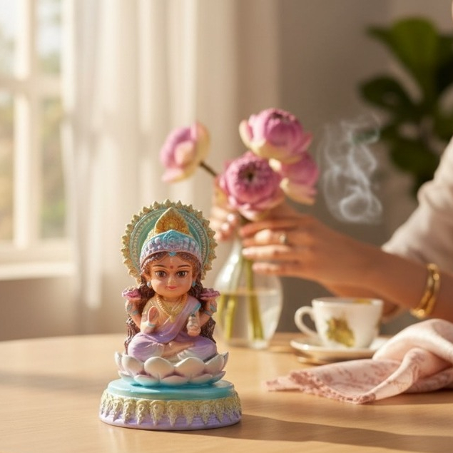 พระแม่ลักษมี ปางประทานพร ประทับดอกบัว ฐานสีม่วง **ทำพิธีเรียบร้อย** ขอพร ความรัก เงินทอง ธุรกิจ