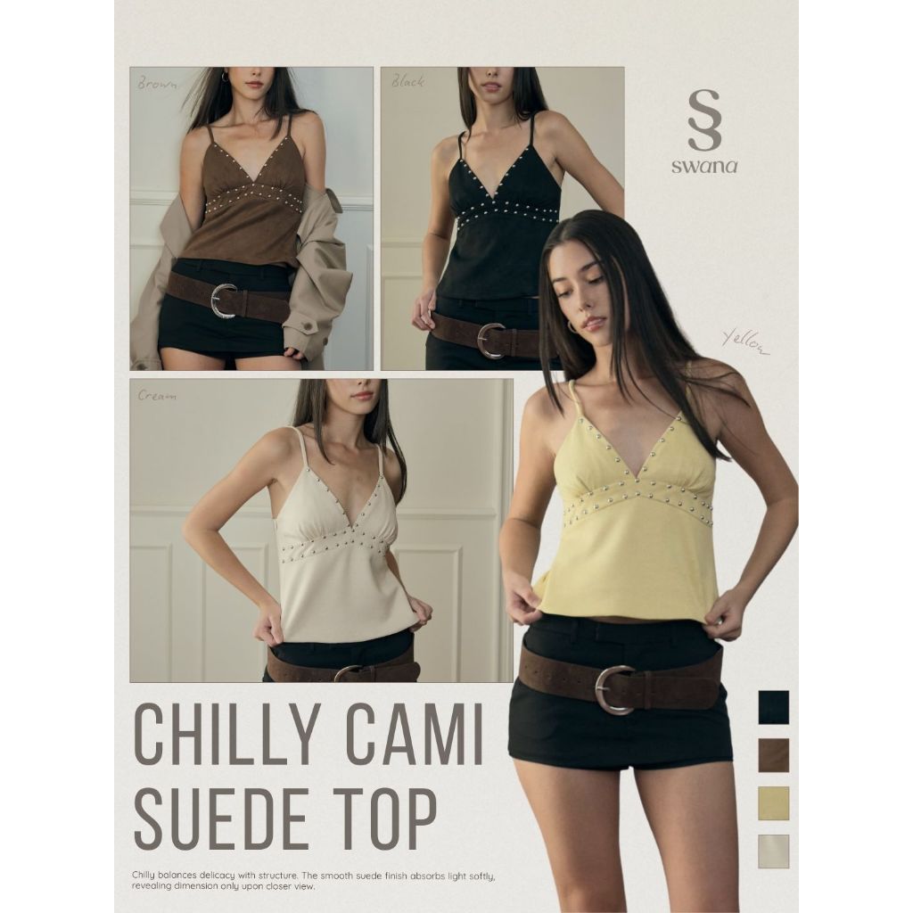 Swana.ss - Chilly cami suede top  [ชิล-ลี่] XS-2XL แค่เสื้อ เสื้อสายเดี่ยว คอวี