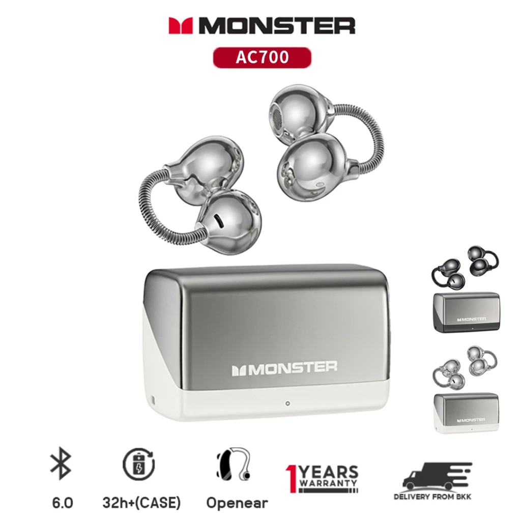 Monster AC700 หูฟังบลูทูธไร้สายแบบหนีบหู หูฟังเปิดเสียง เสียงใส เบสหนักแน่น สบายระหว่างการออกกําลังกาย การออกแบบ ที่หนีบ