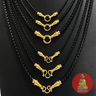 สร้อยสแตนเลสเลเซอร์ ลายผ่าหวายทองดำ แต่งหัวจรวด ตะขอM และ ตะขอสปริงกลม มี 3 ขนาด สแตนเลสแท้ ไม่ลอกไม่ดำ