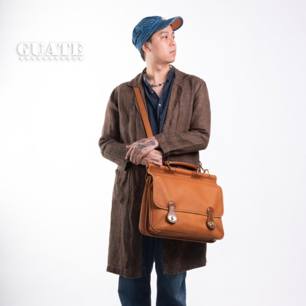 GUATE กระเป๋าเอกสาร รุ่น Wood Classy/M หนังวัวแท้100% ใบใหญ่ จุได้เยอะ มีช่องแบ่งด้านใน