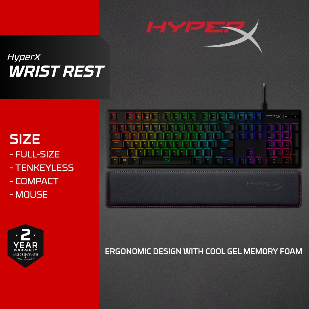 HyperX Wrist Rest ที่รองข้อมือ (Full-Size, Tenkeyless, Compact, Mouse) Cooling Gel - Memory Foam - Anti-Slip - Ergonomic