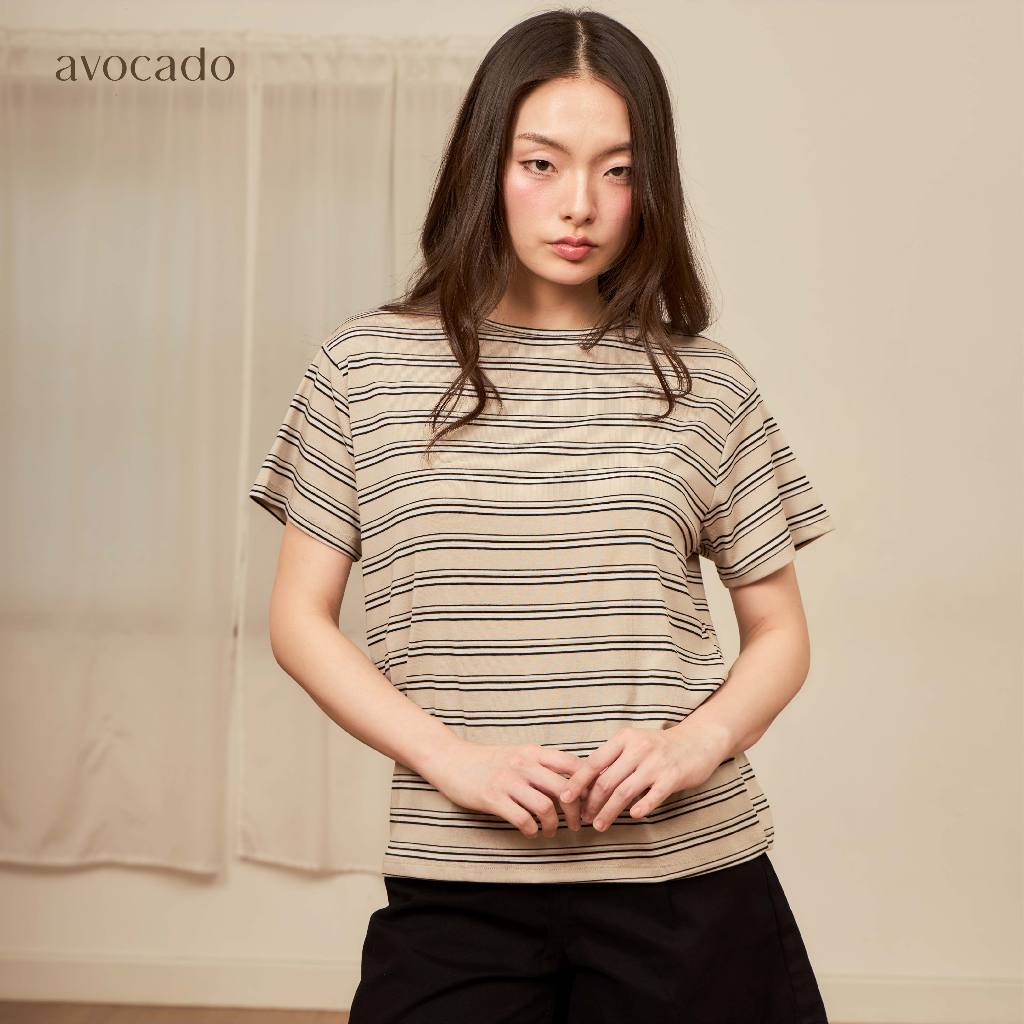 avocado - akita line tee  เสื้อยืดลายทางผ้า Spandex นุ่มเด้ง ใส่สบาย I มีไซส์อก 40" และ 44"