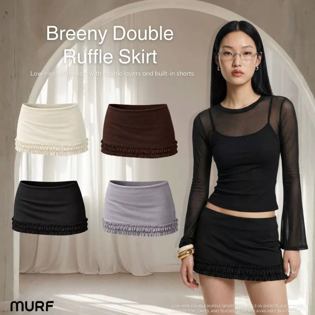 Breeny Double Ruffle Skirt | กระโปรงกางเกงเอวต่ำ แต่งรัฟเฟิล 2 ชั้น กระโปรงมีซับใน ColiCotton| MURF.BKK |Mini Skirt B185