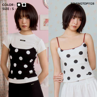 Bemingtop1128(S-XL)-Dolly Dot Top – สายเดี่ยวลายจุดคลาสสิก เพิ่มความขี้เล่นให้ทุกวันดูพิเศษ