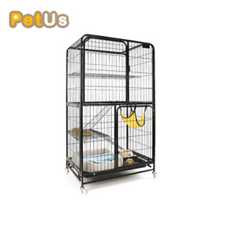 กรงแมว 3 ชั้น กรงแมวขนาดใหญ่ บ้านแมว พร้อมล้อ ซี่ห่าง 3 ซม. …