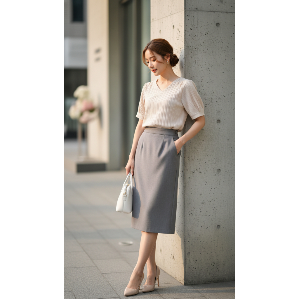 Unim เสื้อคอวีแขนเจ้าหญิง ครีม(ผ้าdobby)