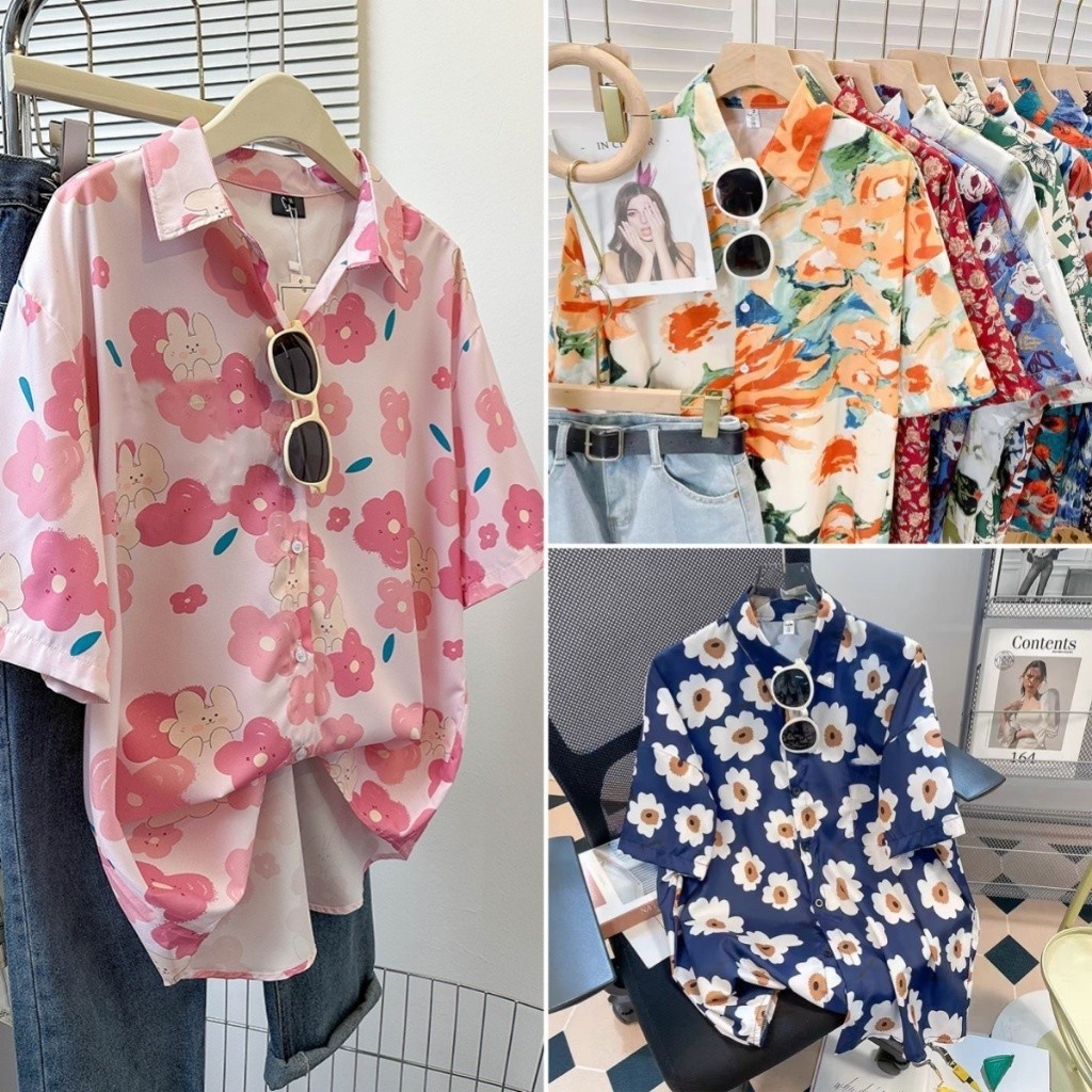 Hotgirl พร้อมส่ง เสื้อแฟชั่นผู้หญิง เสื้อลายดอกไม้สุดน่ารัก ดีไซน์หลวมๆ ย้อนยุคสบายๆ