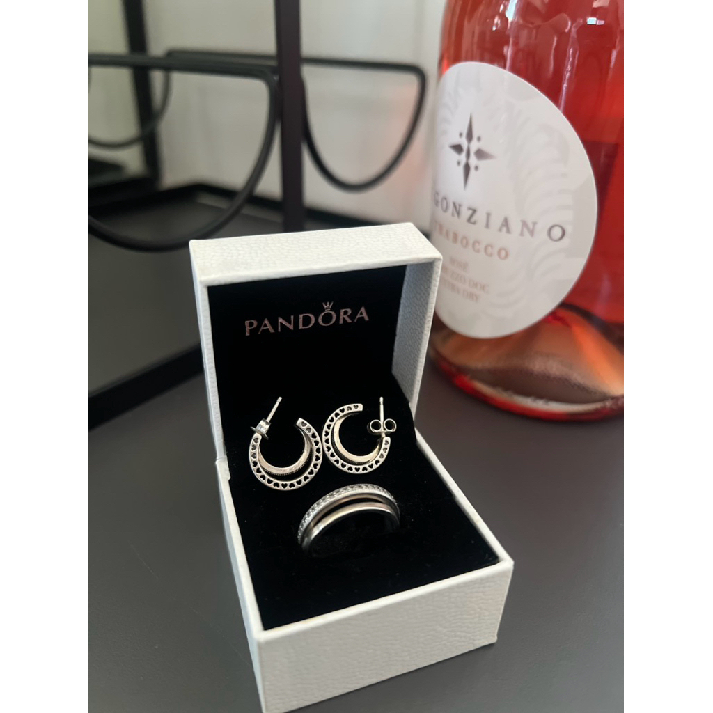 Pandora (มือสอง) แหวนและต่างหูเข้าชุด แท้100%