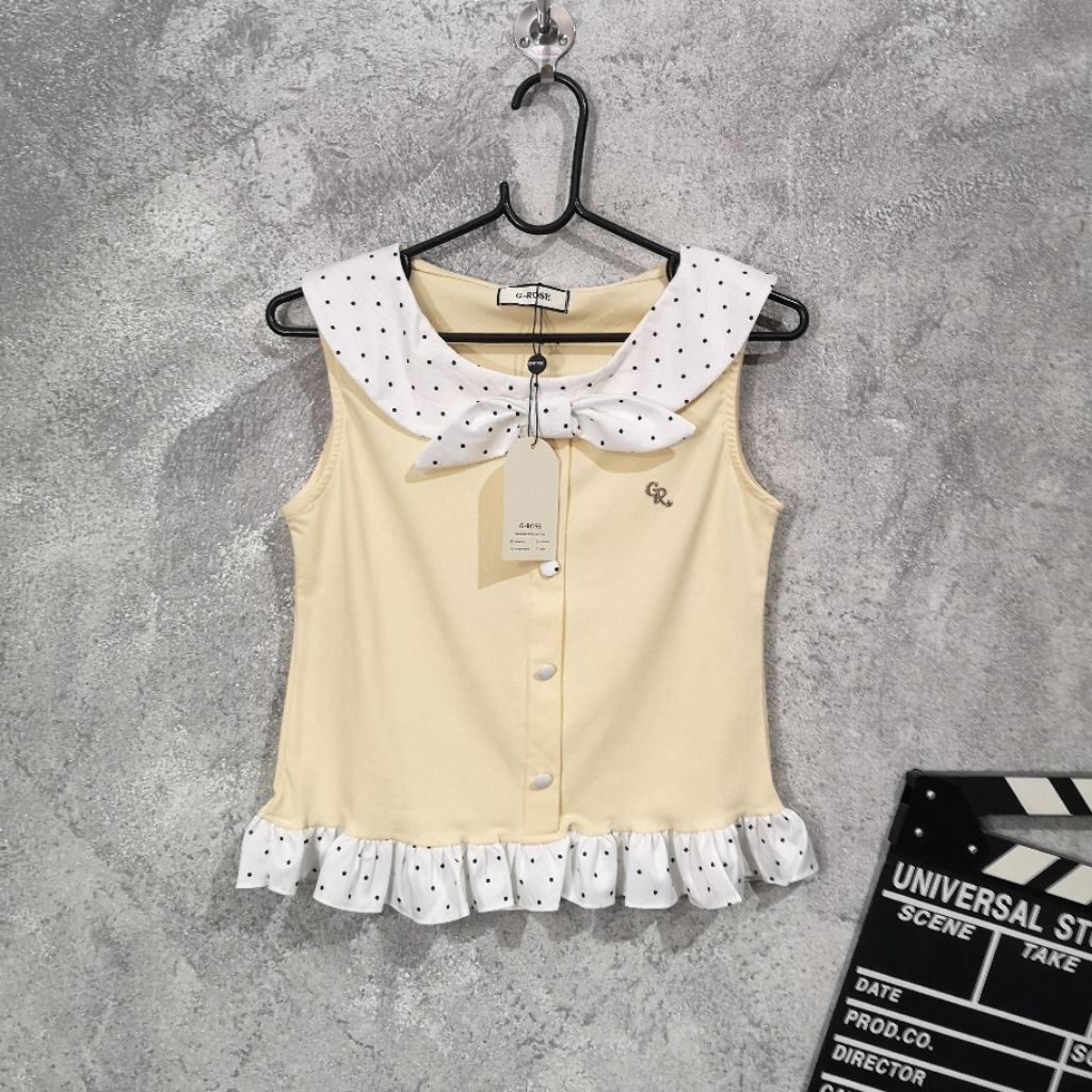 ผ้ามือหนึ่ง เสื้อยืดแขนกุด G-ROSE สีครีม