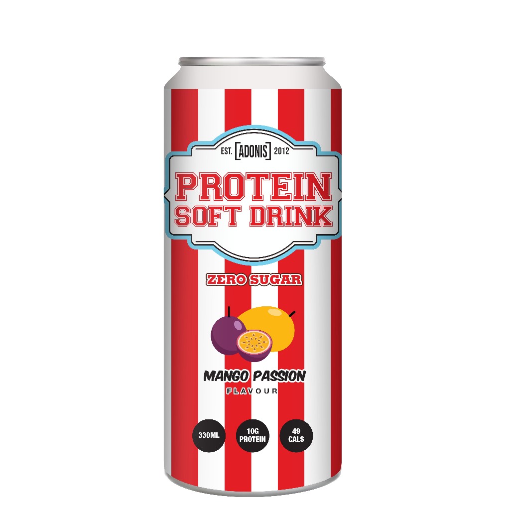 Adonis Protein Soft Drink – Mango Passion 330ml (โปรตีน ซอฟต์ดริงก์ รสมะม่วงเสาวรส 330 มล.)