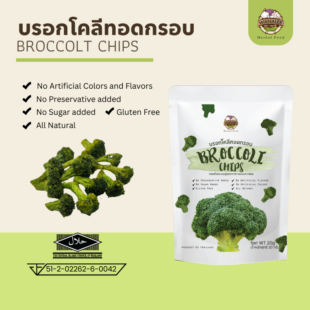 (NEW!!) 2 รสชาติ WANALEE - บรอกโคลีทอดกรอบ Broccoli Chips 20g