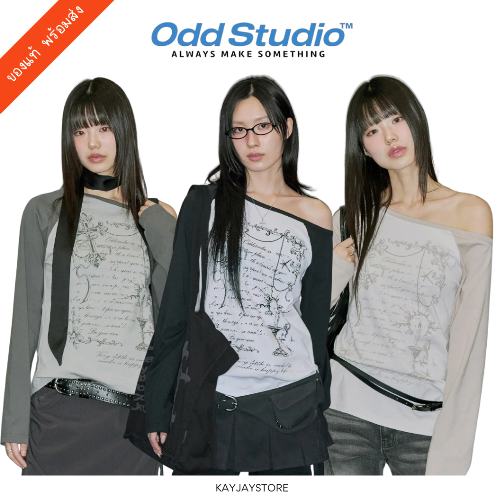 ✨พร้อมส่ง✨ Odd studio เสื้อ Cross Ornament Off-Shoulder Raglan Long Sleeve ของแท้ 100%
