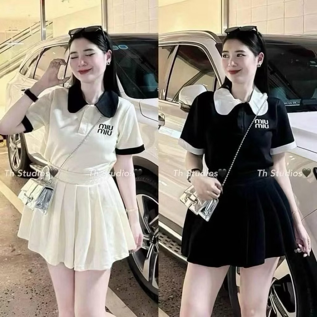 ใหม่ ชุดเซ็ท miumiu กระโปรงมีซับใน