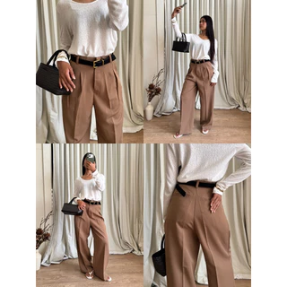 กางเกงทรงกระบอกใหญ่ รุ่น She Pants แต่งดีไซน์ กระเป๋าเจาะด้านหลัง ใช้งานได้จริง แต่งจีบหน้า ทรงสวย ( New collection )