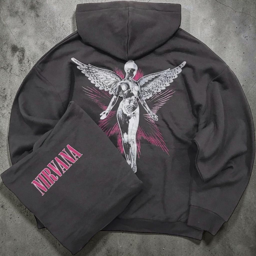 Nirvana hoodie ▪️เสื้อฮู้ด เสื้อวง Nirvana  สีดำฟอก  ☮️งาน official แท้💯% (TS775