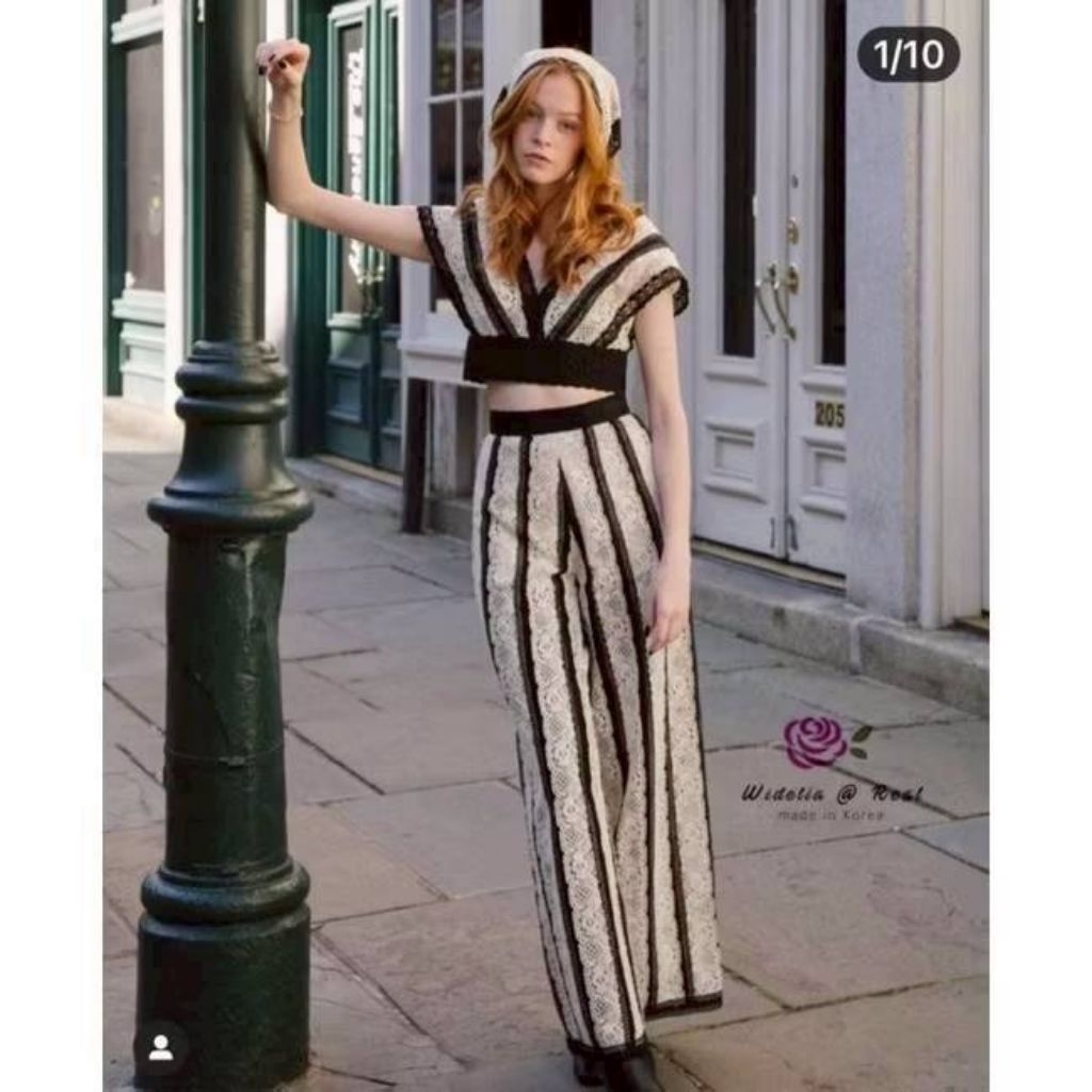 New ☀️ Wideria@real ☀️ เซตลูกไม้สีครีม ขายาว สวยมากค่ะ คอลเจน เรียบหรู Size M จ้า