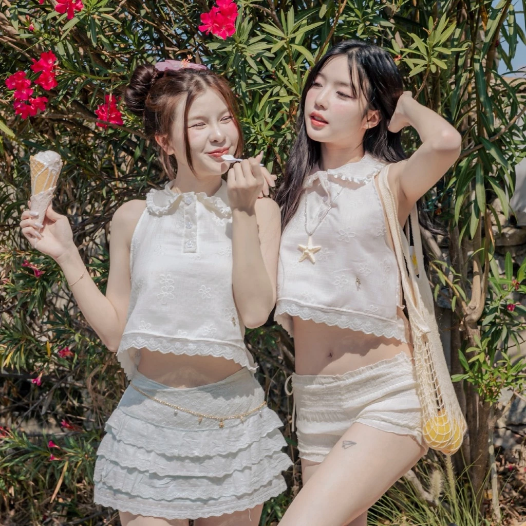 RIKA น้องมะพร้าว คอบัวปกระบาย เว้าหลังผูกโบว์หลัง