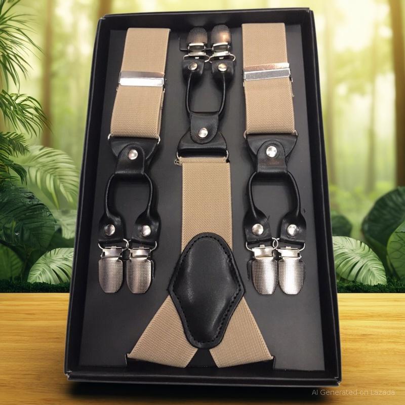 สายเอี้ยม suspenders สีกากี แบบ6หัว ด้านหน้าซ้ายขวาอย่างละ2หัวและข้างหลังอีก2 หัว