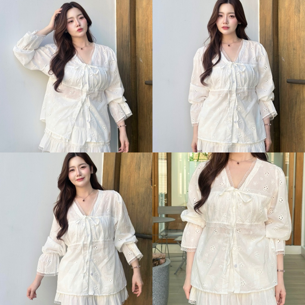 เก็บโค้ดลดหน้าไลฟ์ Jisoo Blouse 🌸 เสื้อฉลุแขนยาว น่ารักเกินต้านนน chubbybuthappy