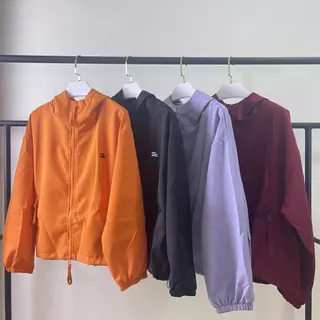 เสื้อแจ็ค เก็ตแขนยาว กันลม มีซิป มีฮู้ด เนื้อผ้าบาง แบบสั้น สไตส์เกาหลี ใหม่