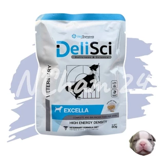 DeliSci Excella dog ขนาด 80 กรัม อาหารเปียกแบบซองสําหรับสุนัขป่วย พักฟื้น ที่ต้องการพลังงานสูง