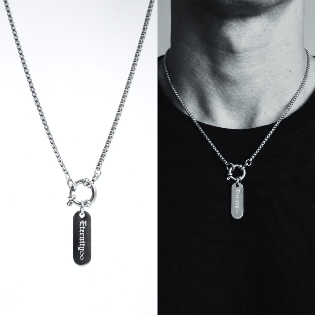 MLS | Text box สร้อยคอสแตนเลส สลักบนจี้ฟรี 2 ด้าน