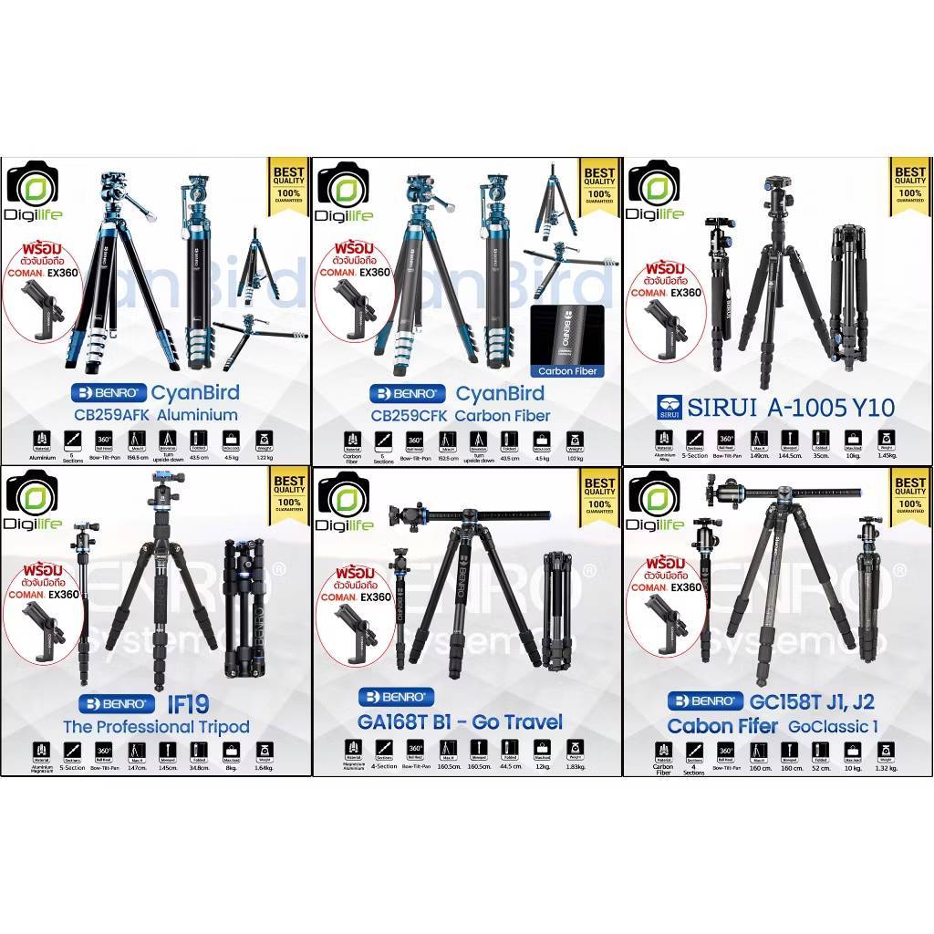 **โล๊ะสต๊อกหมดแล้วหมดเลย**Benro Tripod IF18+, IF19, GA157F, GA168TB1, GA169TB1, CB259AFK, CB259CFK,G
