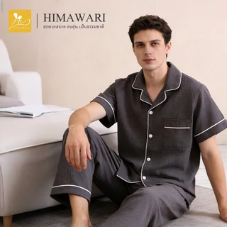 HIMAWARI丨ชุดนอนผู้ชาย ชุดนอนผ้าฝ้าย เเขนสั้น+ขายาว ใส่สบาย ไม่ร้อน ไม่อึดอัด Unisex