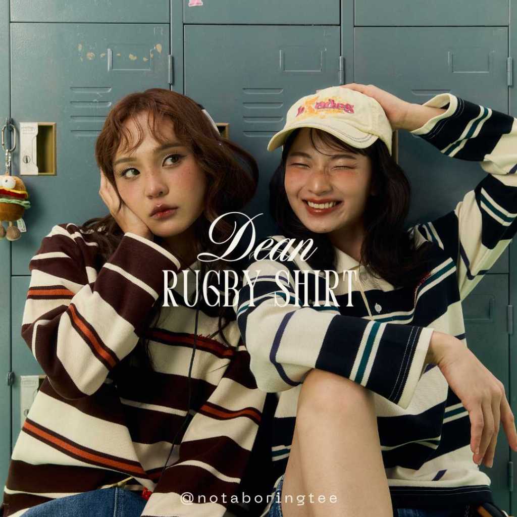 NOTABORINGTEE l DEAN l Rugby shirt เสื้อเชิ้ตโปโลแขนยาวลายทางวินเทจ 🏉