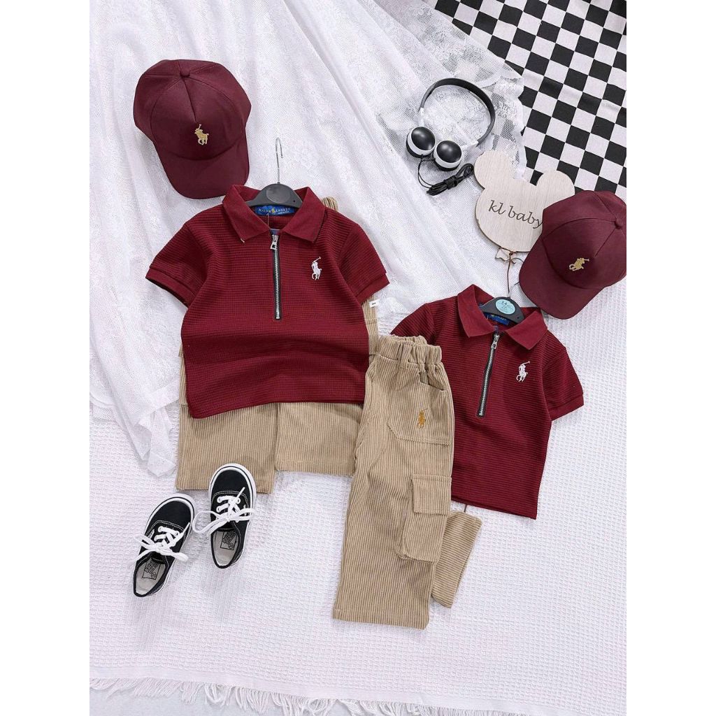 ✅พร้อมส่ง 👦🏻ชุดเซทเด็กผู้ชาย3 ชิ้น P0L0 เสื้อคอปก + กางเกงลูกฟูก + หมวก งานเวียดนามสวยตรงปก🇻🇳