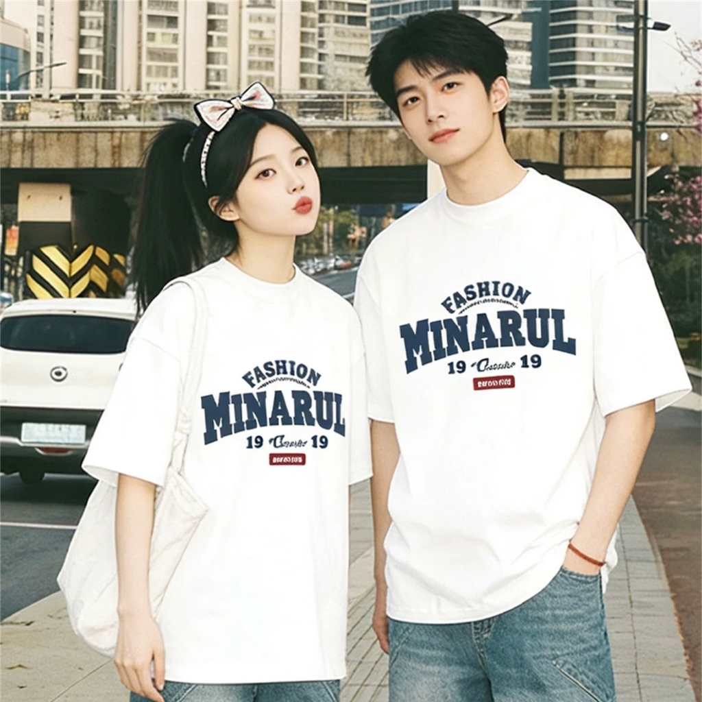 เสื้อคู่รักชายหญิงเกาหลี oversize สวมใส่สบาย เสื้อยืดแขนสั้น เสื้อยืด cotton ตัวอักษรสีสด100% cotton9สี S-3XL