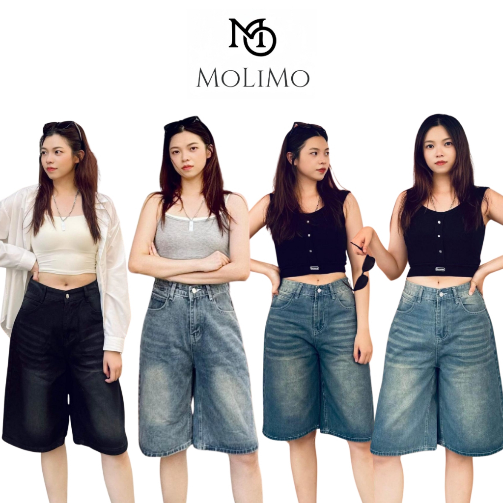 CICI_shop2 | กางเกงยีนส์ ทรงหลวมขาสั้น ขากว้าง ทรง jorts baggy Unisex-Men-Women #MO8008