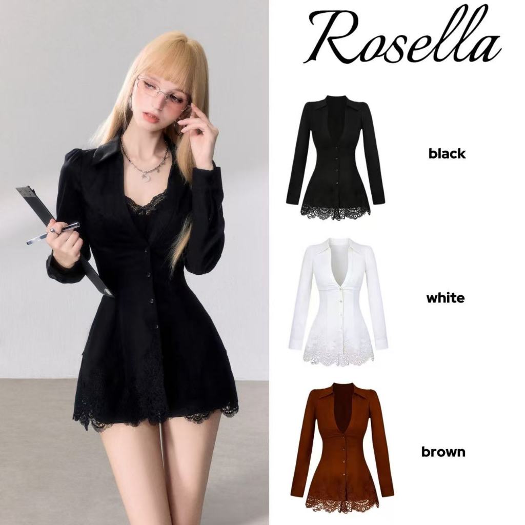 Rosella【สินค้าใหม่👗】ชุดสูทเดรสแขนยาวสีดำสุดหรูสไตล์ฝรั่งเศสใหม่ปี 2026 สำหรับผู้หญิง