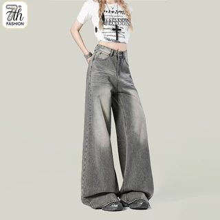 S-5XL【Vintage Classic】ไซส์ใหญ่ กางเกงยีนส์ผู้หญิงทรงตรงสีเทา - ใส่สบาย ใส่ได้ทุกวัน มีครบทุกขนาด