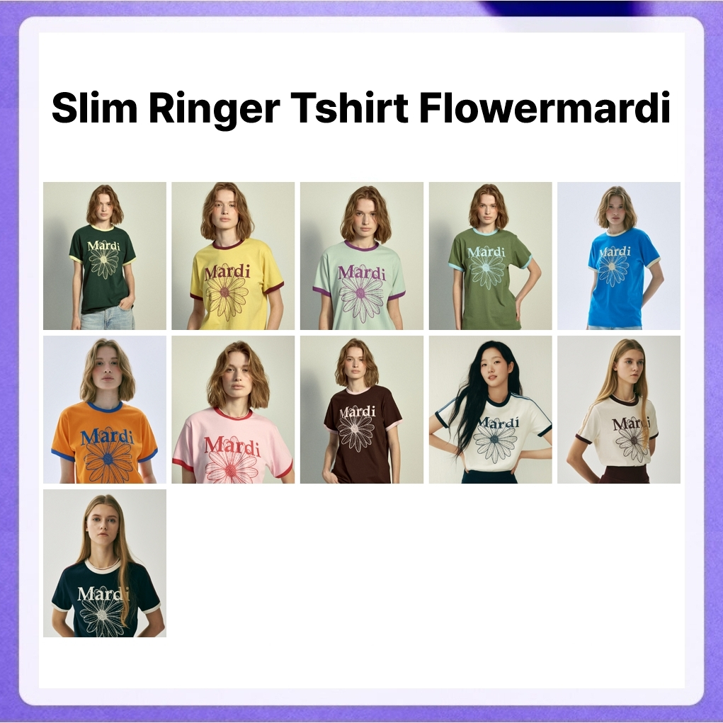 Mardi Mercredi Slim Ringer Tshirt Flowermardi (Brown Palepink, Lightpink Red, Ivory Navy, Cream Burgundy, Navy Ivory)
