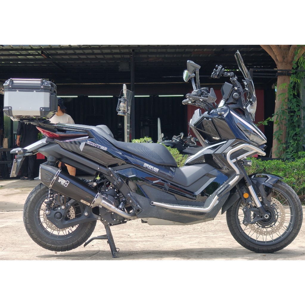 PR2 ชุดฟลูท่อใส่รถ ZONTES368 G,K,D  ปลายท่อทรง R8 ชุบสีดำเงาพาวเดอร์โค้ท คอสแตนเลสบอมสวม 2 นิ้ว