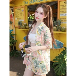 SGH0274 เซ็ตซัมเมอร์ เสื้อคลุมลายดอก + เสื้อใน + กระโปรง ใส่เที่ยวทะเล