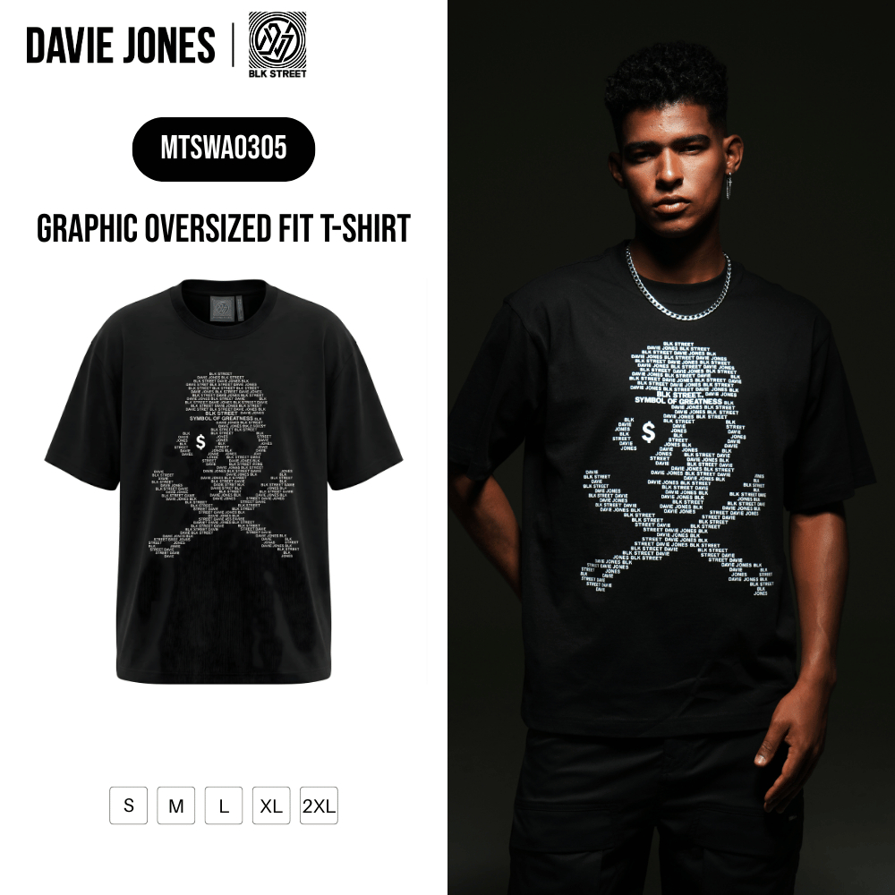 DAVIE JONES [BLK STREET] เสื้อยืดผู้ชาย Graphic Oversized Fit T-Shirt สีดำ WA0305
