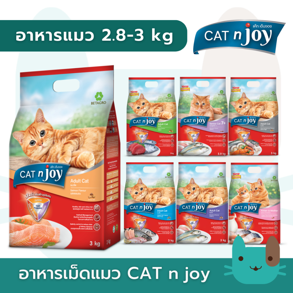 Cat n joy (2.8-3 kg) อาหารเม็ดแมวแคทเอ็นจอย Triple Protection  ขนาด 2.8-3 กิโลกรัม