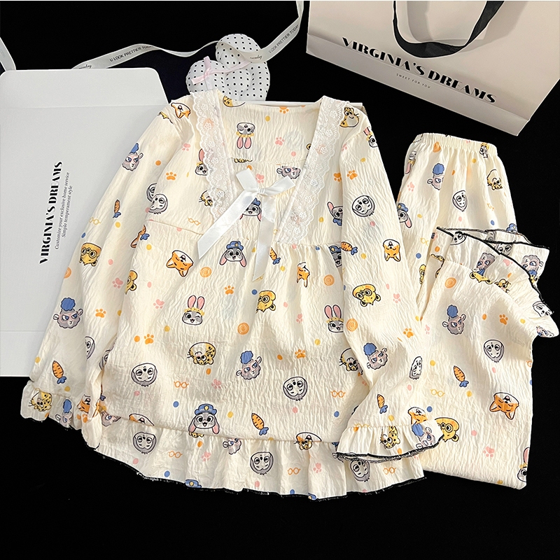 💞100~168cm,ชุดนอนของแม่และลูกสาว,สไตล์เจ้าหญิง,เสื้อแขนยาว+กางเกงขายาว,เนื้อผ้ามีความนุ่มบางเบา