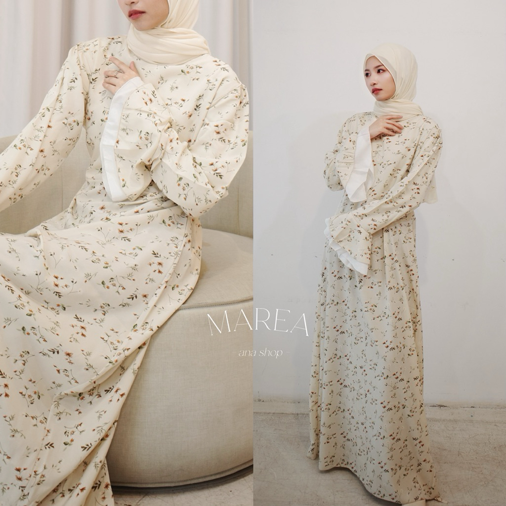 Marea dress - ana shop เดรสยาวแขนแต่งระบายสองชั่น