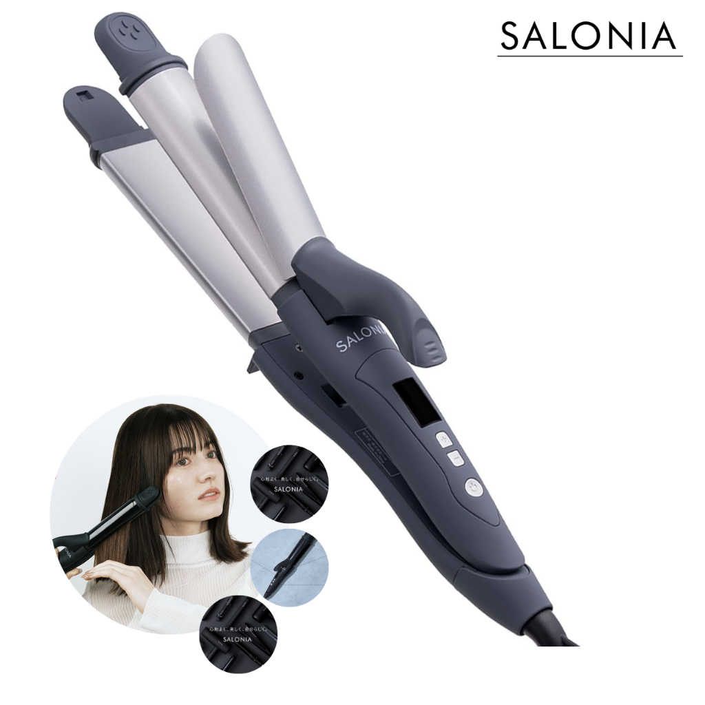 เครื่องหนีบผม SALONIA 2-way Straight & Curl 32mm รุ่น SL-002AGR หนีบตรงม้วนลอน 2in1 สีเทา ของแท้ญี่ป